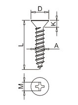 Cross Recess Countersunk Head Tapping Screw DIN7982 Drawing