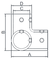 90° 3 Way Tee Rail Connector Drawing