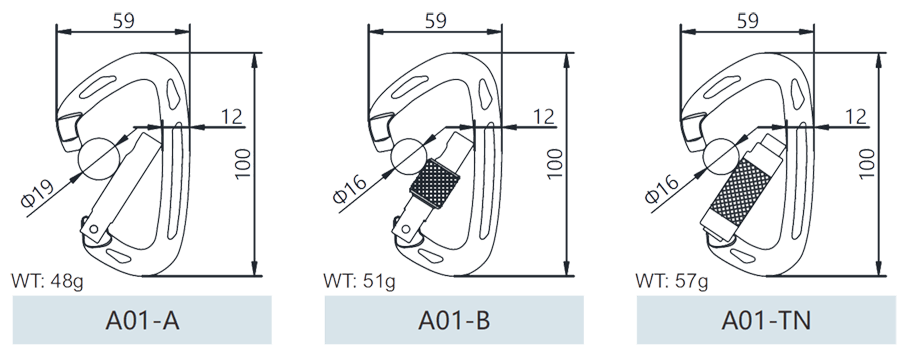 D Shaped Climbing Carabiner Auto Lock Drawing