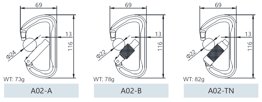 D Shaped Climbing Carabiner with Safety Lock Drawing 