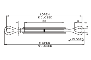 US Type Turnbuckle Eye And Eye Drawing