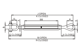 US Type Turnbuckle Eye And Fork Drawing