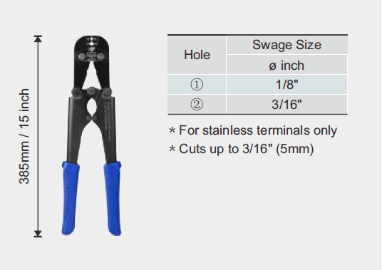 Hand Swage Tool for Terminals with Cable Cutter Drawing