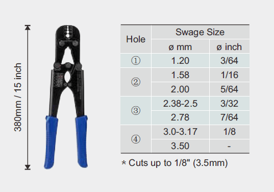 Hand Swage Tool with Cable Cutter Drawing